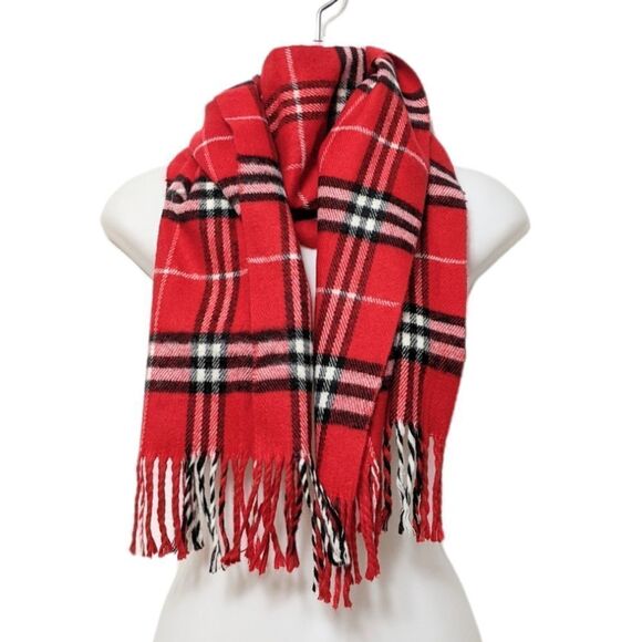 JOHNSMERE 100% Cashmere Plaid Fringe Scarf - Picture 2 of 6